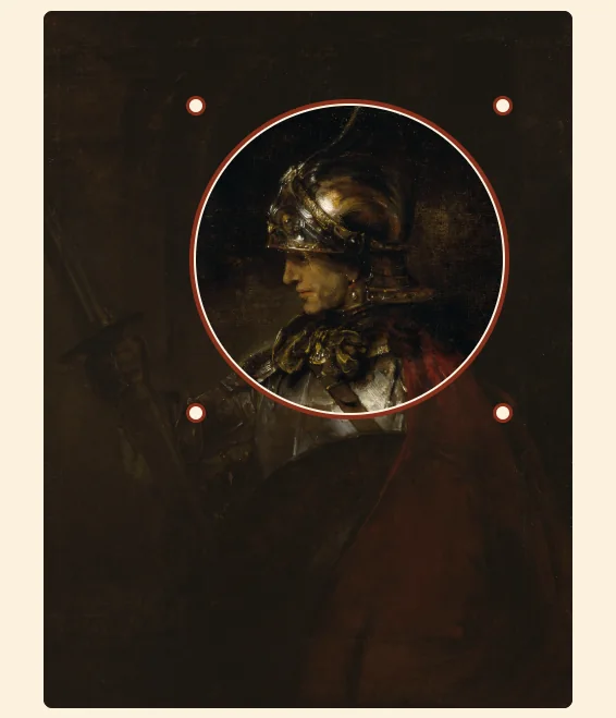 A painting in the Character portrait window, with the draggable circle framing the face
